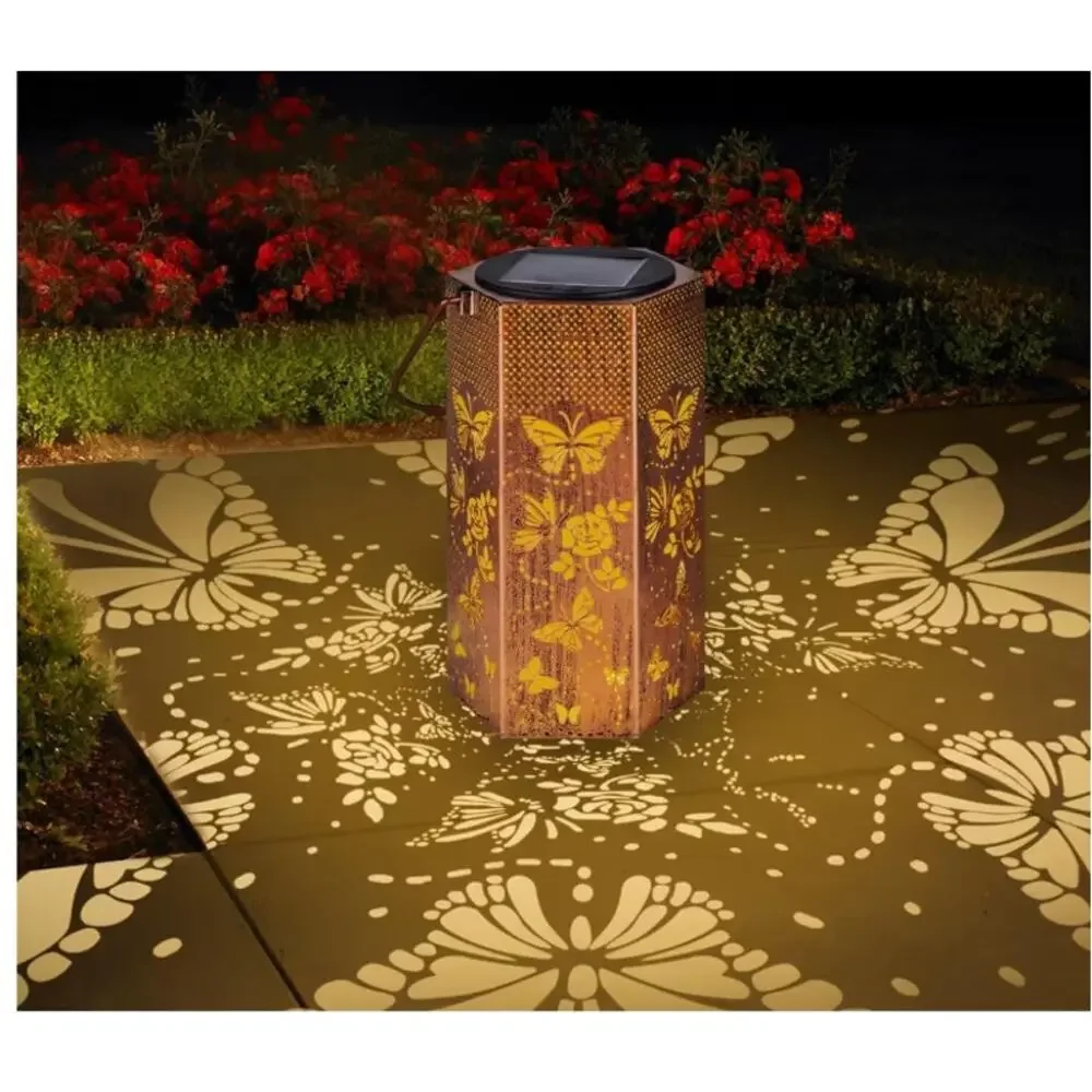 Butterfly Solar Lantern Outdoor Waterproof Hanging Solar Light Metal